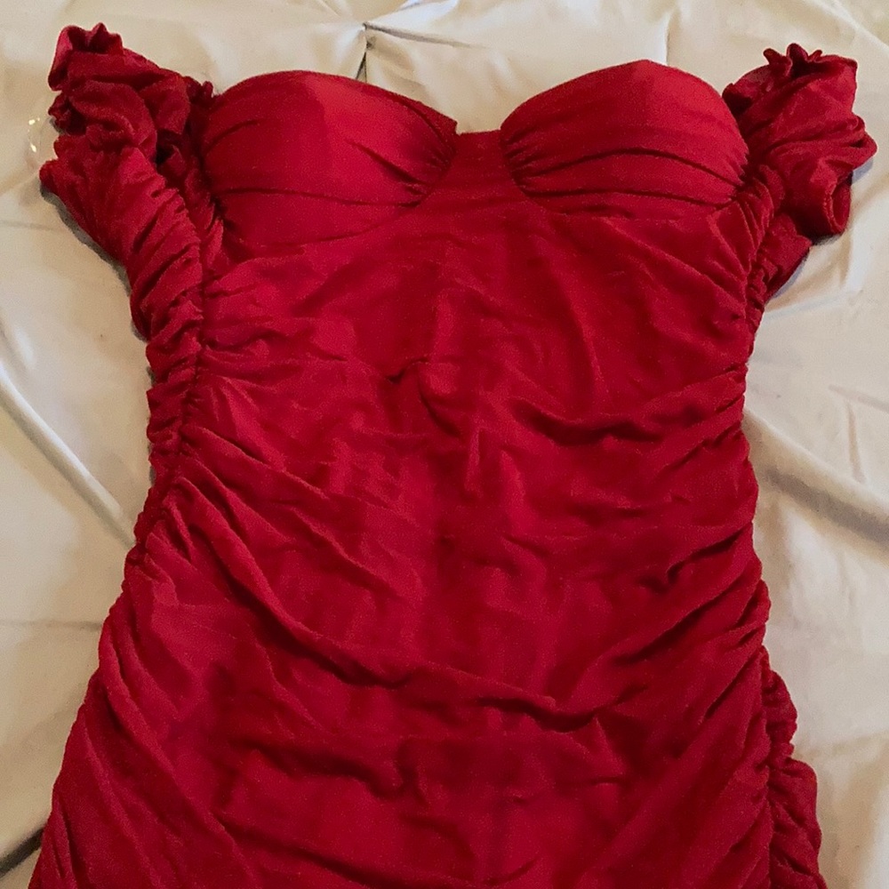 Windsor Red Off the Shoulder Bodycon Dress
